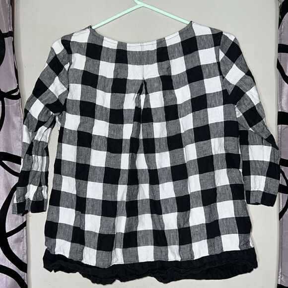 J.jill Love Linen Gingham Buffalo Check Plaid Popover Top Size Xs - Picture 8 of 11